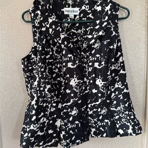 Danny & Nicole Black and White‎ Sleeveless Blouse with Notched Collar Women’s 8